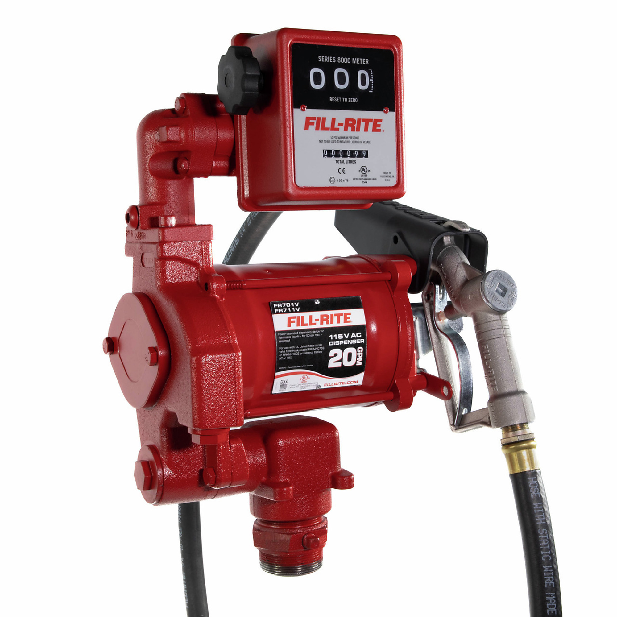 Fill-Rite Fuel Transfer Pump Kit, 20 GPM, 115V AC, Manual Nozzle, Model# FR701VL